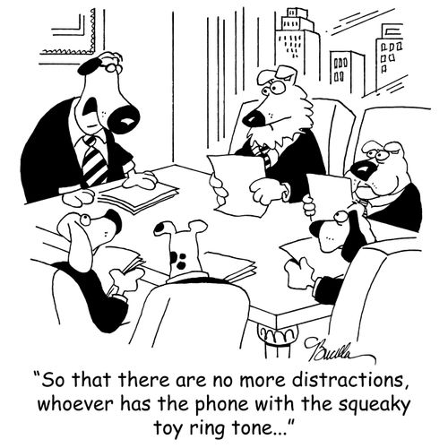 "So that there are no more distractions, whoever has the phone with the squeaky toy ring tone..."