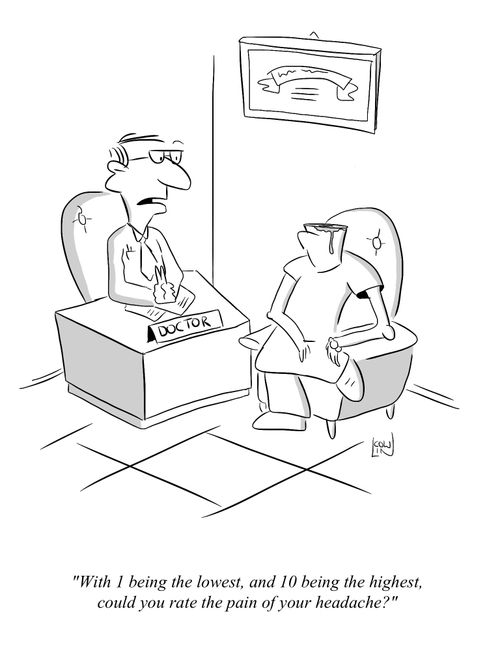 "With 1 being the lowest, and 10 being the highest, could you rate the pain of your headache?"