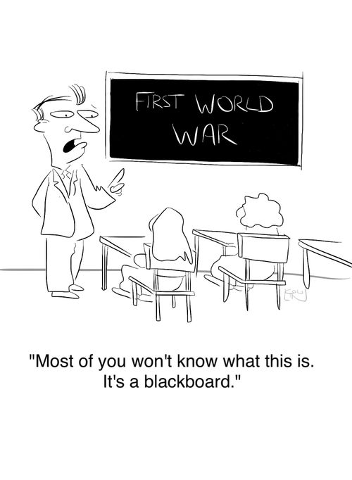 "Most of you won't know what this is. It's a blackboard."