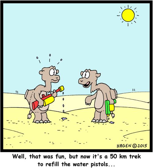 "Well, that was fun, but now it's a 50 km trek to refill the water pistols..."