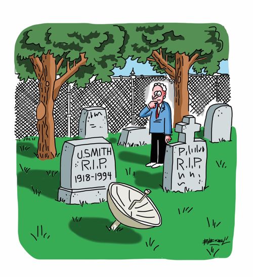 Grave with satellite dish.