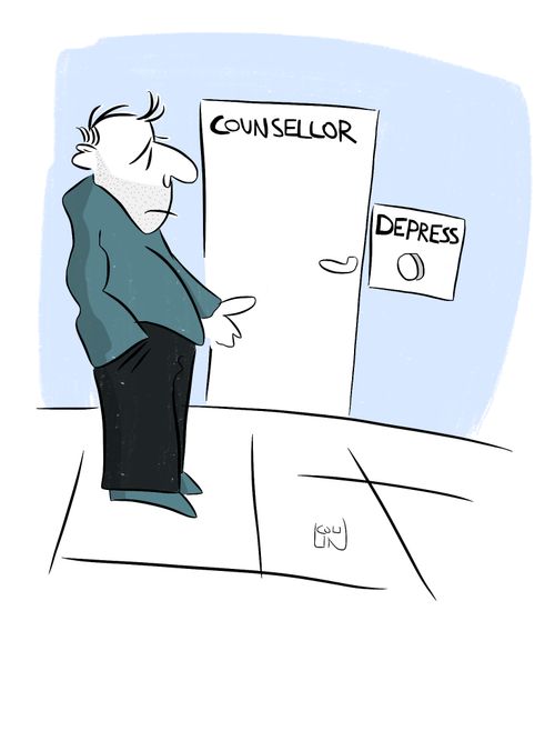 Counsellor door, with 'Depress' button.