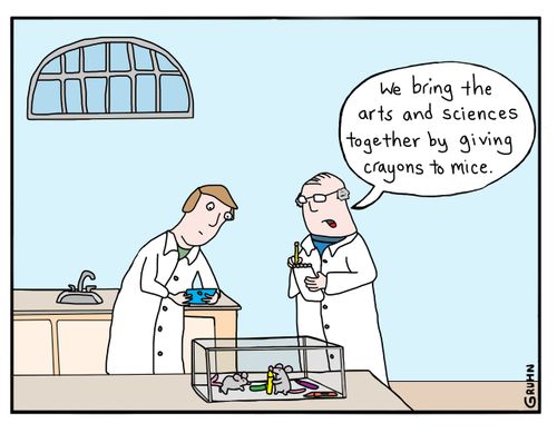 "We're bringing the arts and sciences together here by giving crayons to mice."