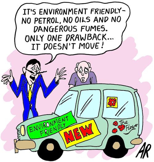 "It's environment friendly- no petrol, no oils and no dangerous fumes. Only one drawback...It doesn't move!"