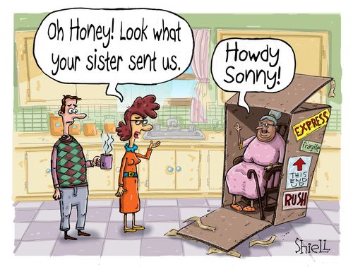 "Oh honey! Look what your sister sent us."