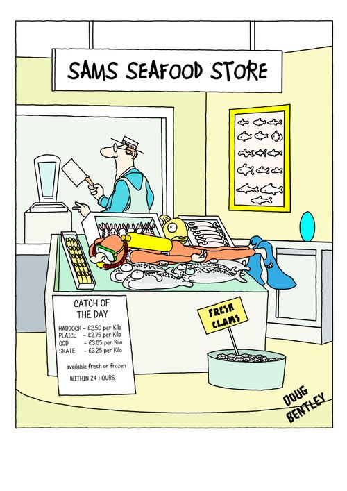 Scuba diver in a fishmongers