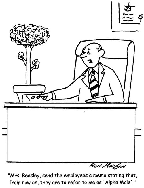 "Mrs. Beasley, send the employees a memo stating that, from now on, they are to refer to me as 'Alpha Male'."