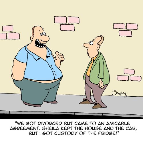 "We got divorced but came to an amicable agreement. Sheila kept the house and the car, but I got custody of the fridge."