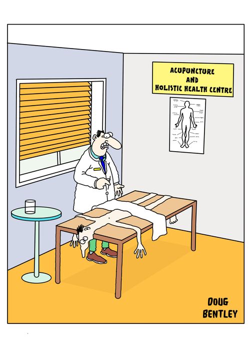 Deflated patient with acupuncturist