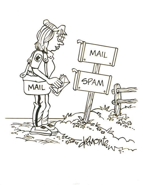 Mailwoman looks at mailboxes marked Mail - Spam.