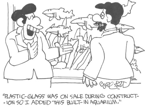 "Plastic glass was on sale during construction, so I added a built-in aquarium." 