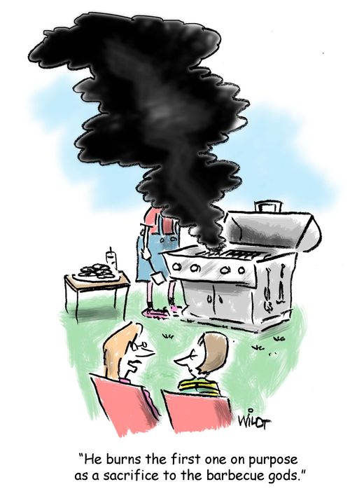 "He burns the first one as a sacrifice to the barbecue gods."
