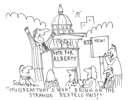 "It's great that I won! Bring on the strange bedfellows!"