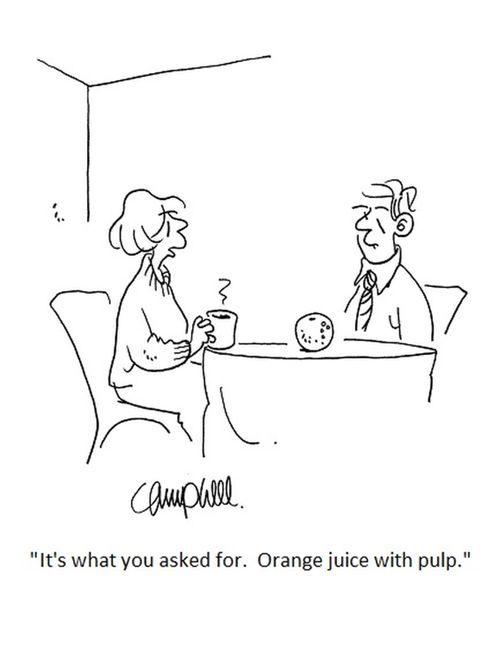 "It's what you asked for. Orange juice with pulp."