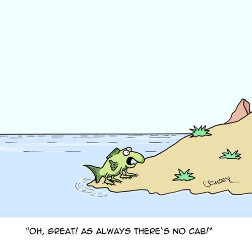 "Oh, great! As always there's no cab!"