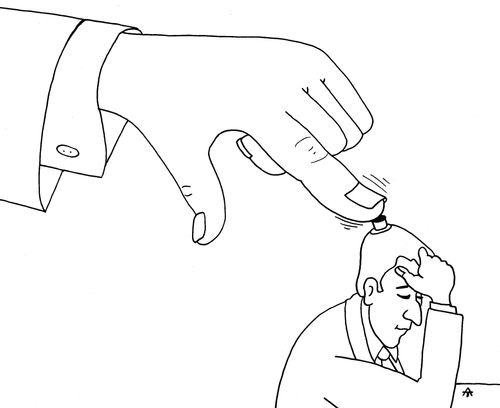 Man with a button on his head.