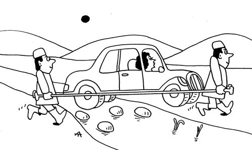 Carrying a car across a river.