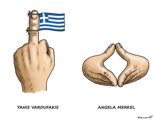 Yanis Varoufakis and Angela Merkel