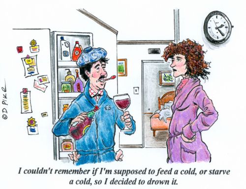 "I couldn't remember if I'm supposed to feed a cold, or starve a cold, so I decided to drown it."