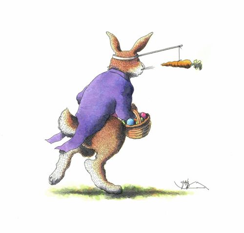 Easter Bunny with a Stick and a Carrot.