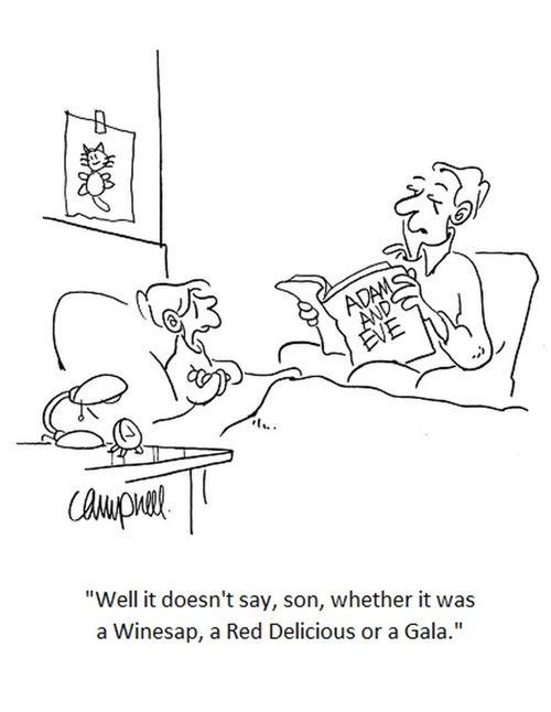 "Well it doesn't say, son, whether it was a Winesap, a Red Delicious or a Gala."