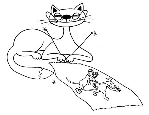 Cat Knitting a Tapestry