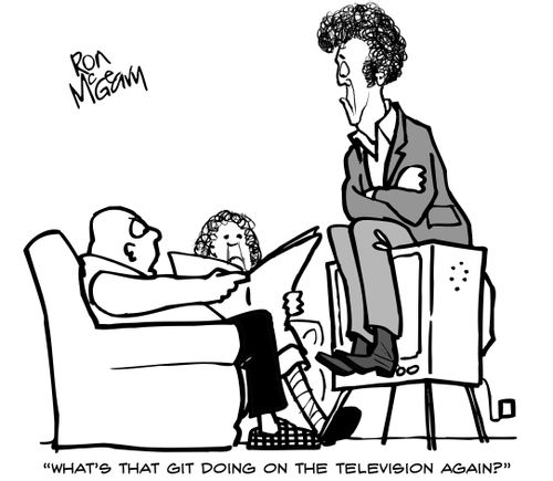 "What's that git doing on the television again?"