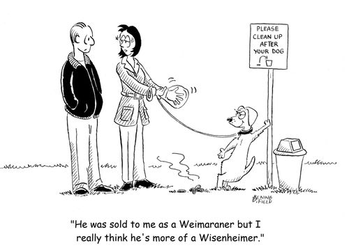 "He was sold to me as a Weimaraner but I really think he's more of a Wisenheimer."