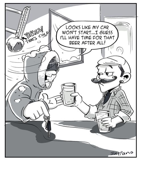 "Looks like my car won't start...I guess I'll have time for that beer after all!"