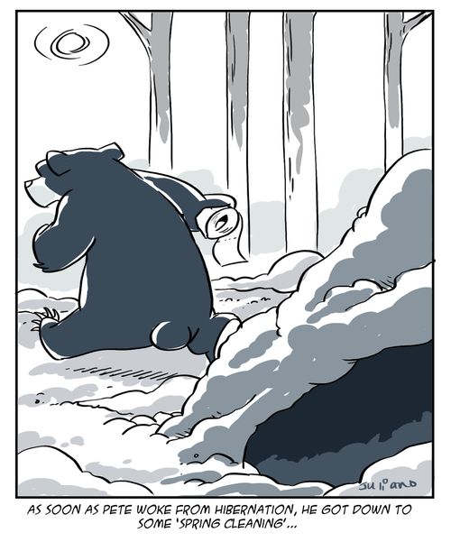 "As soon as Pete woke from hibernation, he got down to some 'spring cleaning'...."