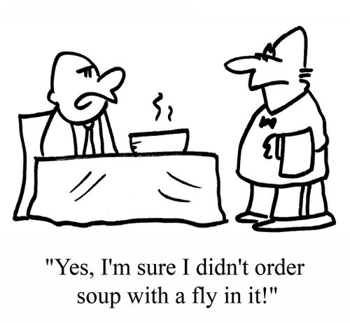"Yes, I'm sure I didn't order soup with a fly in it!"