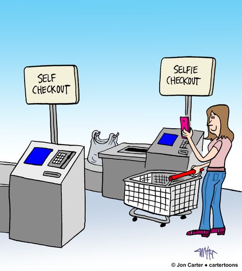 Self checkout and 'selfie' check out at a store.