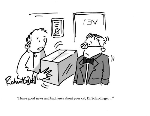 "I have good news and bad news about your cat, Dr Schrodinger..."