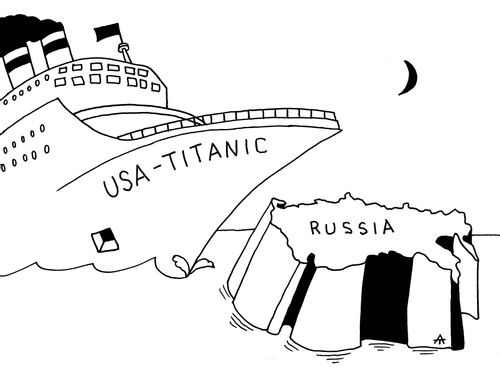 USA Titanic heading towards a Russian Iceberg