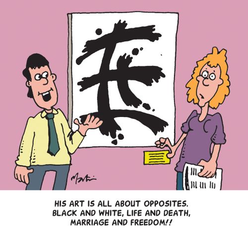 "His art is all about opposites. Black and white, life and death, marriage and freedom!!"