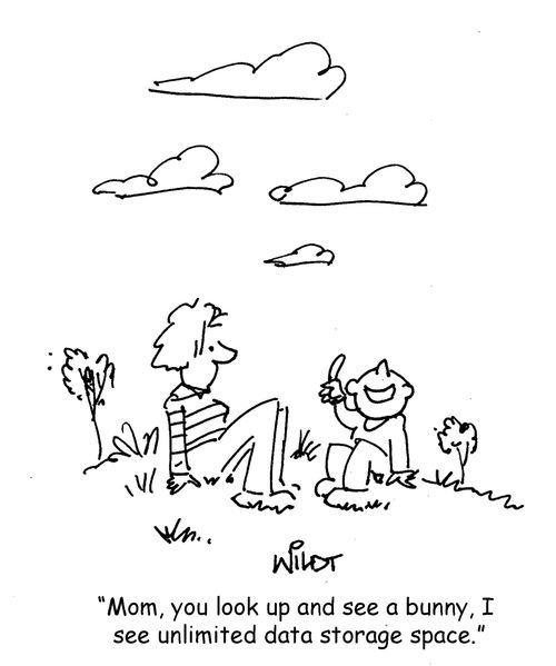 "Mom, you look up and see a bunny, I see unlimited data storage space."