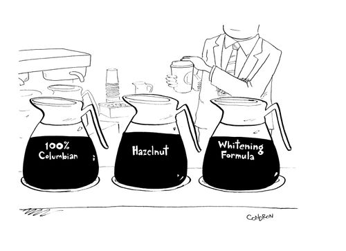 Coffee selection: 100% Columbian, Hazelnut, and Whitening Formula.