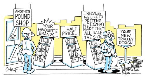 Another Pound Shop: Your Favourite Brands...Half Price...Because we like to pretend we haven't made them all half the size...Your New Trolley Design.