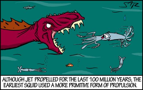 Although jet propelled for the last 100 million years, the earliest squid used a more primitive form of propulsion.