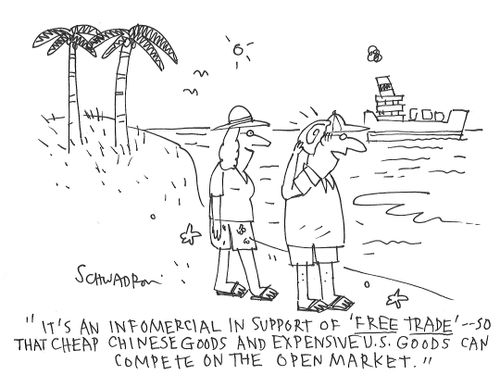 "It's an infomercial in support of 'free trade' - so that cheap Chinese goods and expensive U.S. goods can complete on the open market."