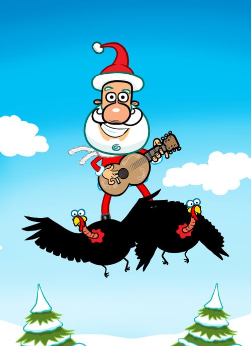 Santa Riding Christmas Turkeys