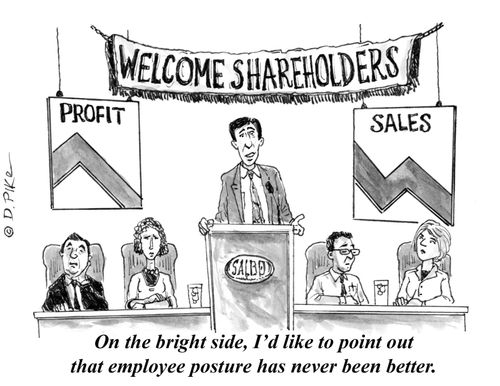 "On the bright side, I'd like to point out that employee posture has never been better."