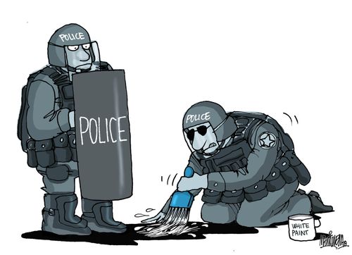 Police officer tries to whitewash over racism and riots.