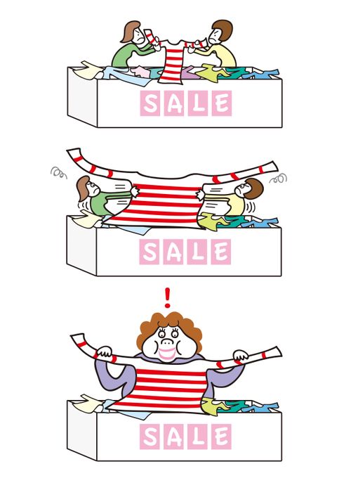 Two woman fighting over a top in the sales.