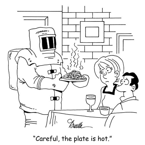 "Careful, the plate is hot."