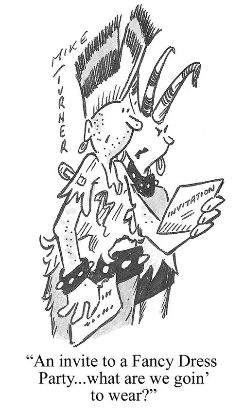 "An invite to a fancy dress party...what are we goin' to wear."