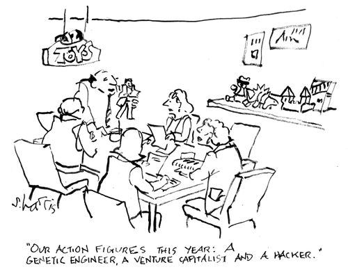 "Our action figures this year: a genetic engineer, a venture capitalist and a hacker."