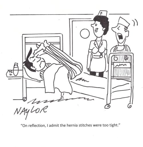 "On reflection, I admit the hernia stitches were too tight."