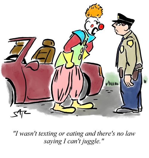 "I wasn't texting or eating and there's no law saying I can't juggle."