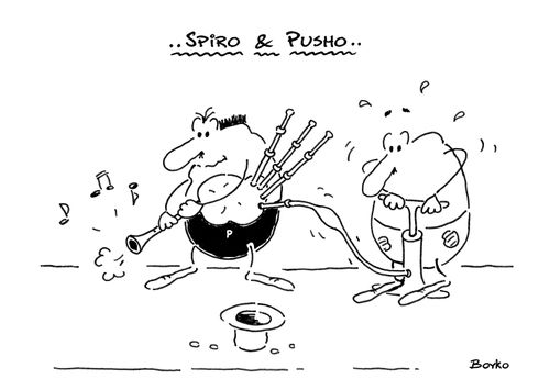 Spiro & Pusho playing on bagpipe